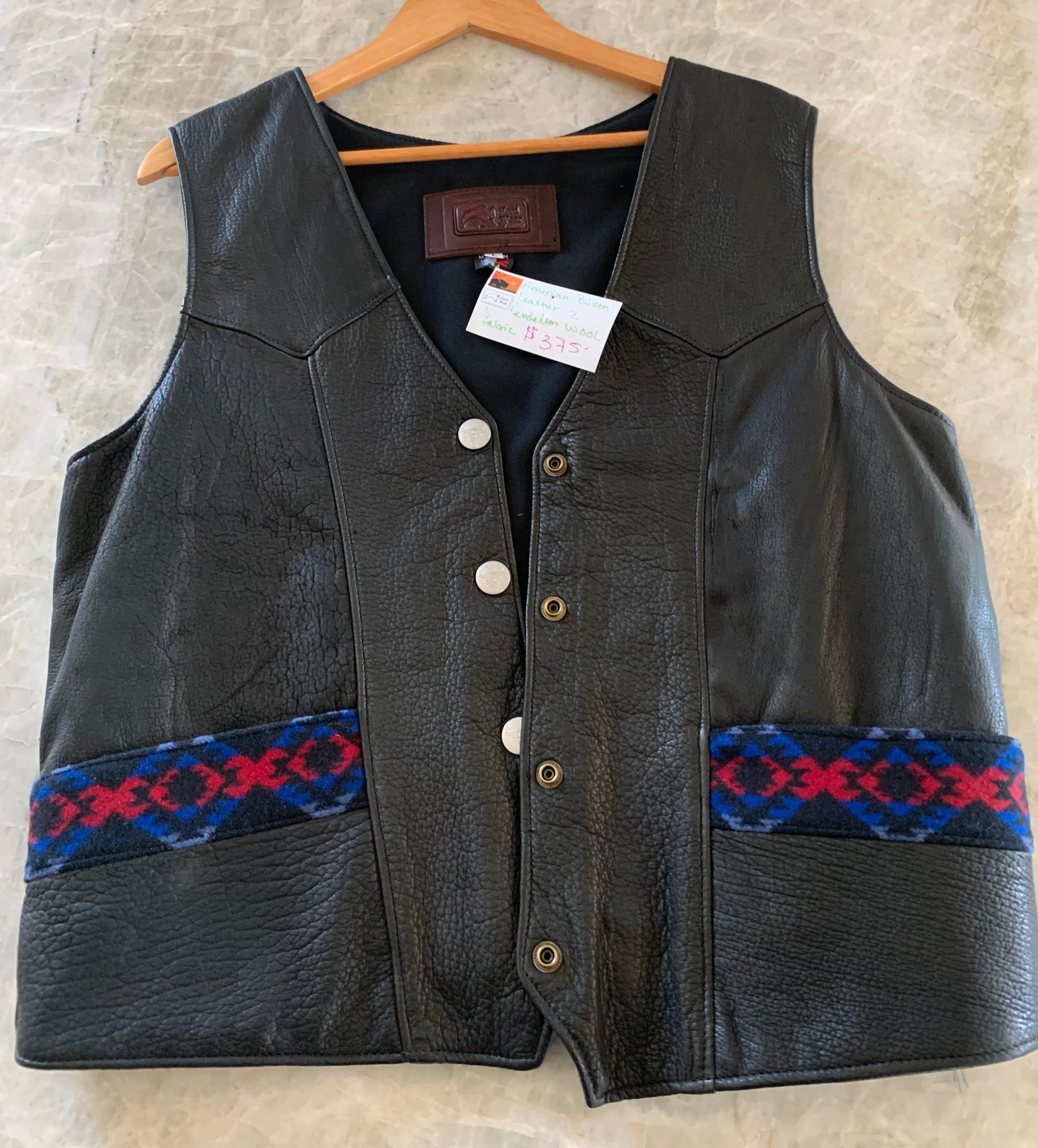 Ladies Bison Leather/Pendleton Wool vest - large