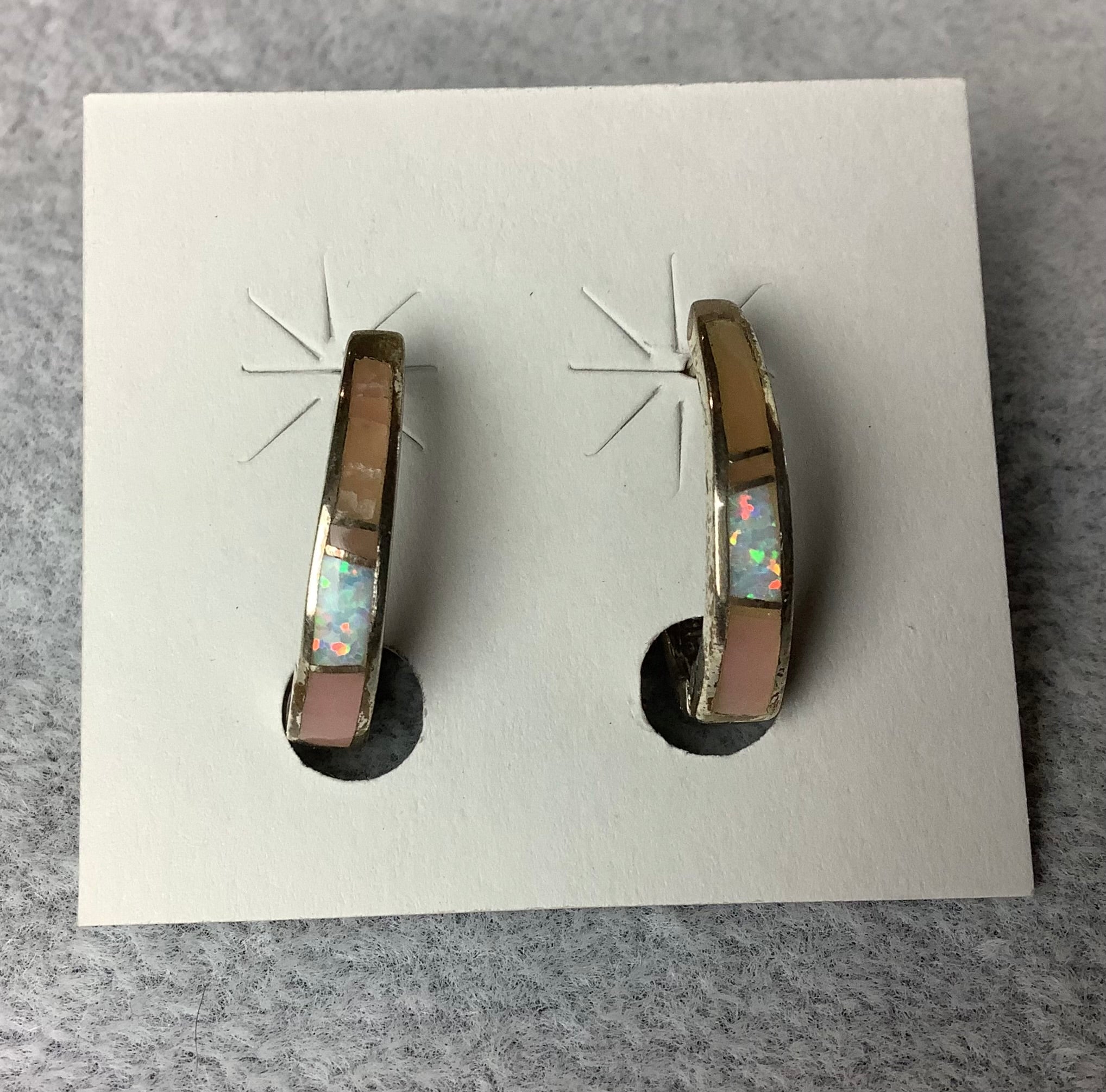 Silver Pearl Ranch - Narrow Band Peruvian Opal Huggie Type earrings