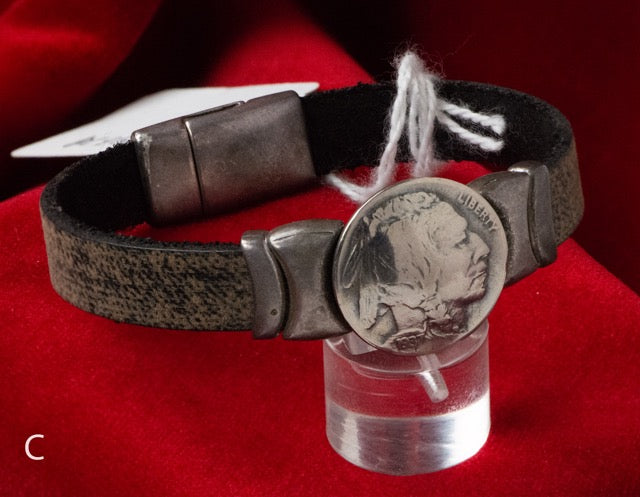 Cathy Crelling - Bracelets Crelling Bison Leather / Silver / Buffalo Nickel