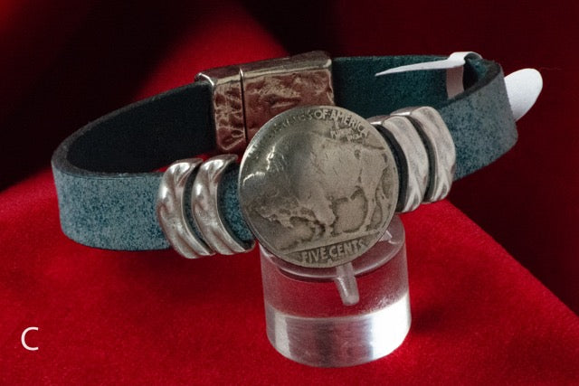 Cathy Crelling - Bracelets Crelling Bison Leather / Silver / Buffalo Nickel