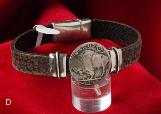 Bison Leather Bracelets by Cathy Crelling - 7" Brown Buffalo Nickel
