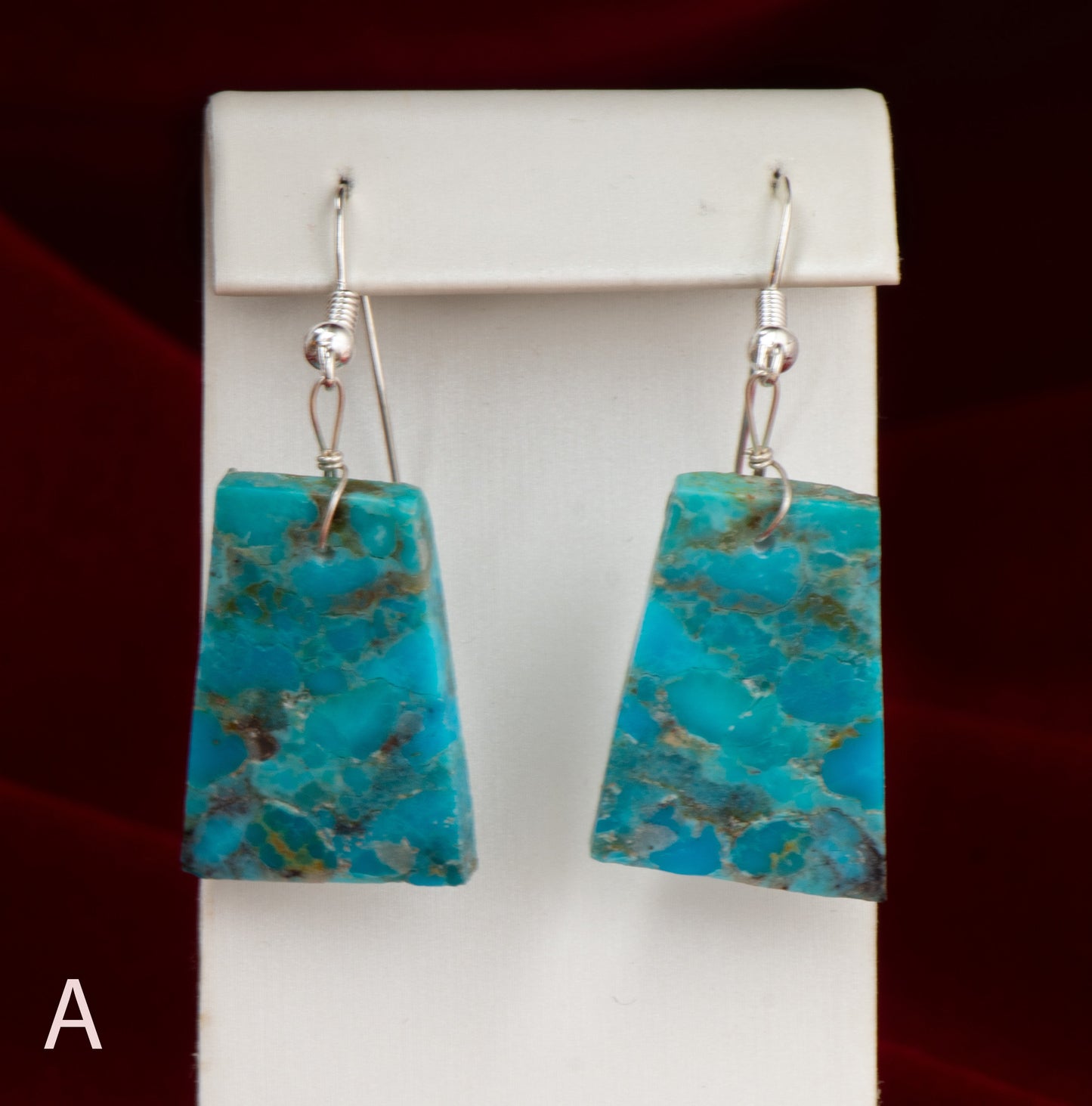 Silver Pearl Ranch - Stabilized Composite Turquoise Geometrics with Sterling Silver french hooks