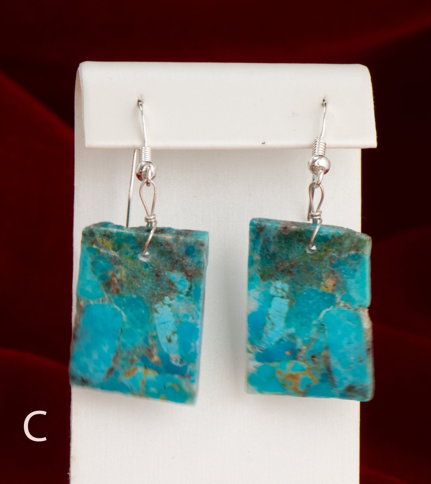 Silver Pearl Ranch - Stabilized Composite Turquoise Geometrics with Sterling Silver french hooks