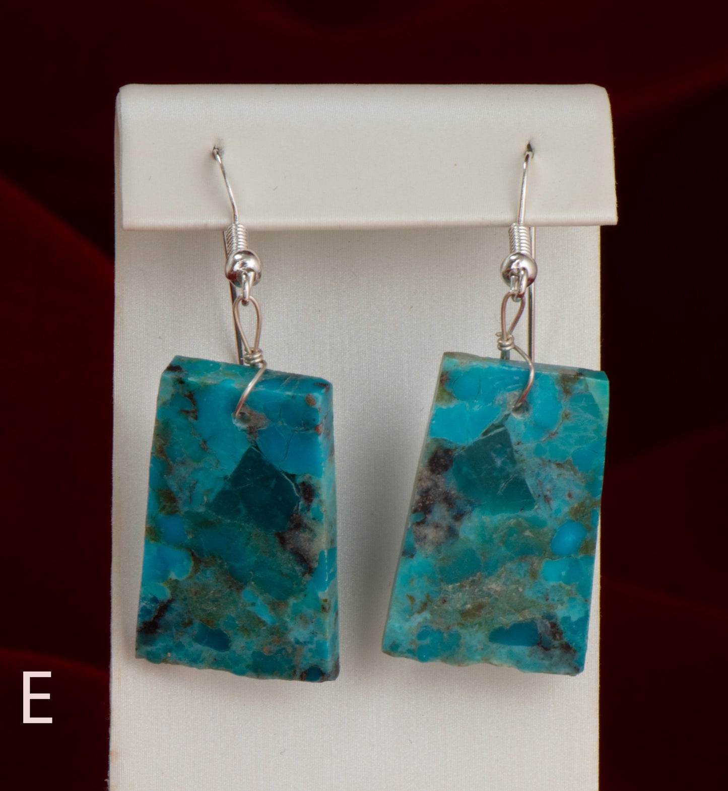 Silver Pearl Ranch - Stabilized Composite Turquoise Geometrics with Sterling Silver french hooks