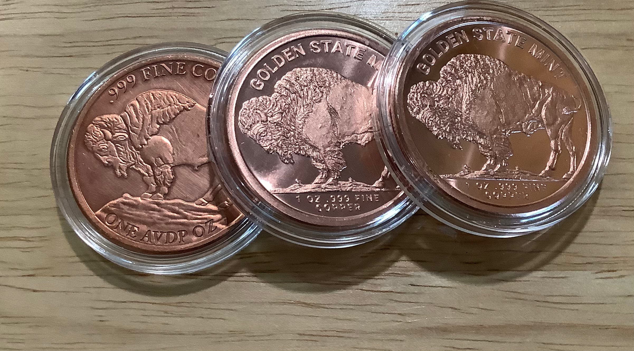 Copper 1 oz "Rounds" -  Buffalo Nickel replica and Bison/Eagle -