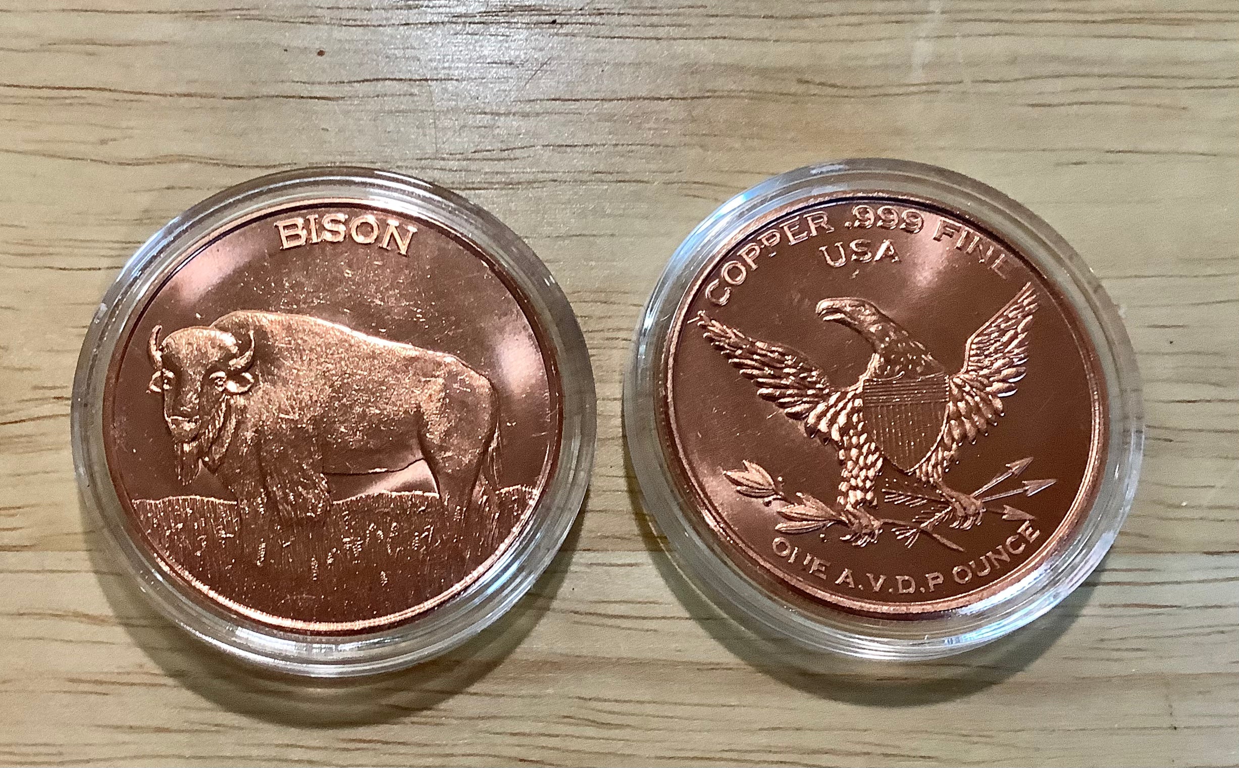 Copper 1 oz "Rounds" -  Buffalo Nickel replica and Bison/Eagle -