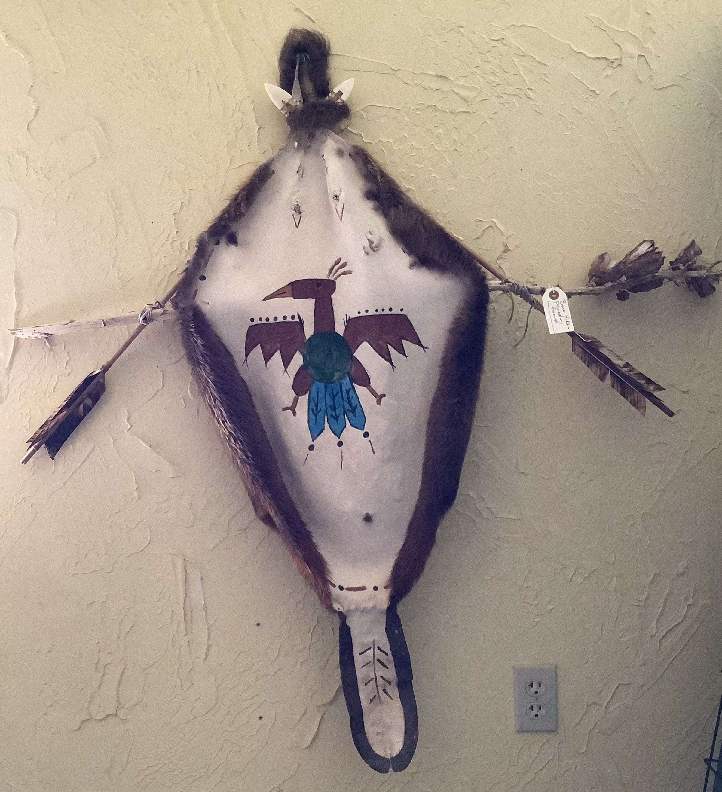 Painted Beaver Hide wall hanging - Native Made