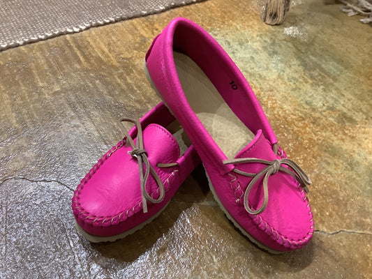 Footskin's "Barbie" pink bison leather slippers/ house shoes/  model B-2275 cfs