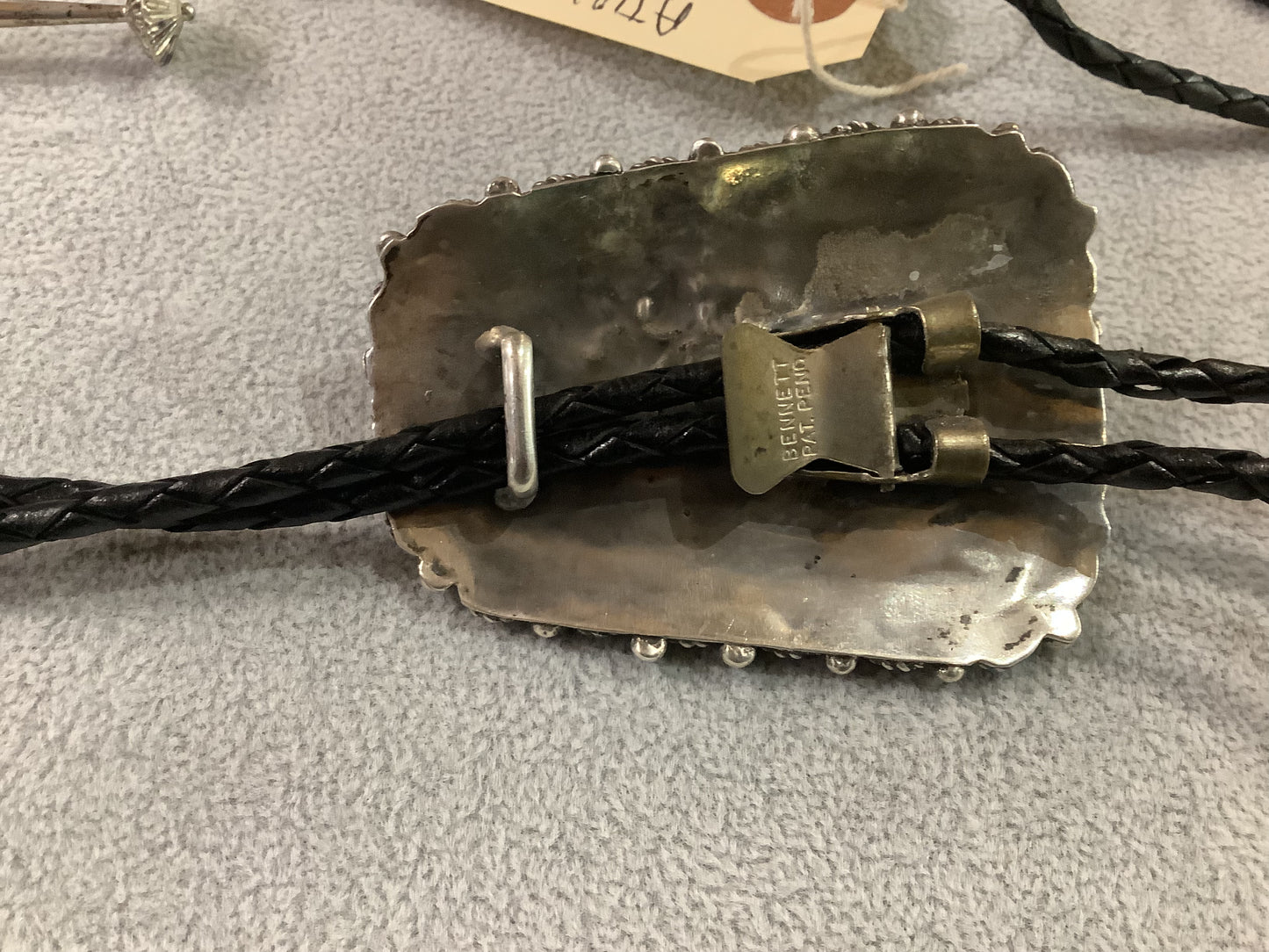 Vintage - Heavy Sterling Silver and Turquoise Needlepoint Bolo Tie