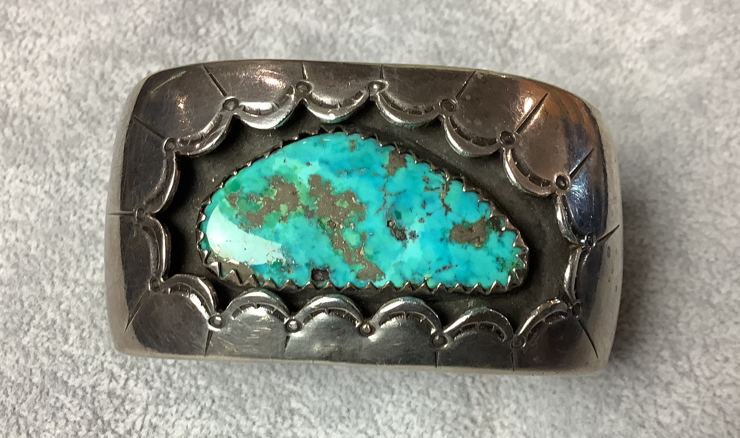 "Shadow box Turquoise and solid Sterling Silver cuff