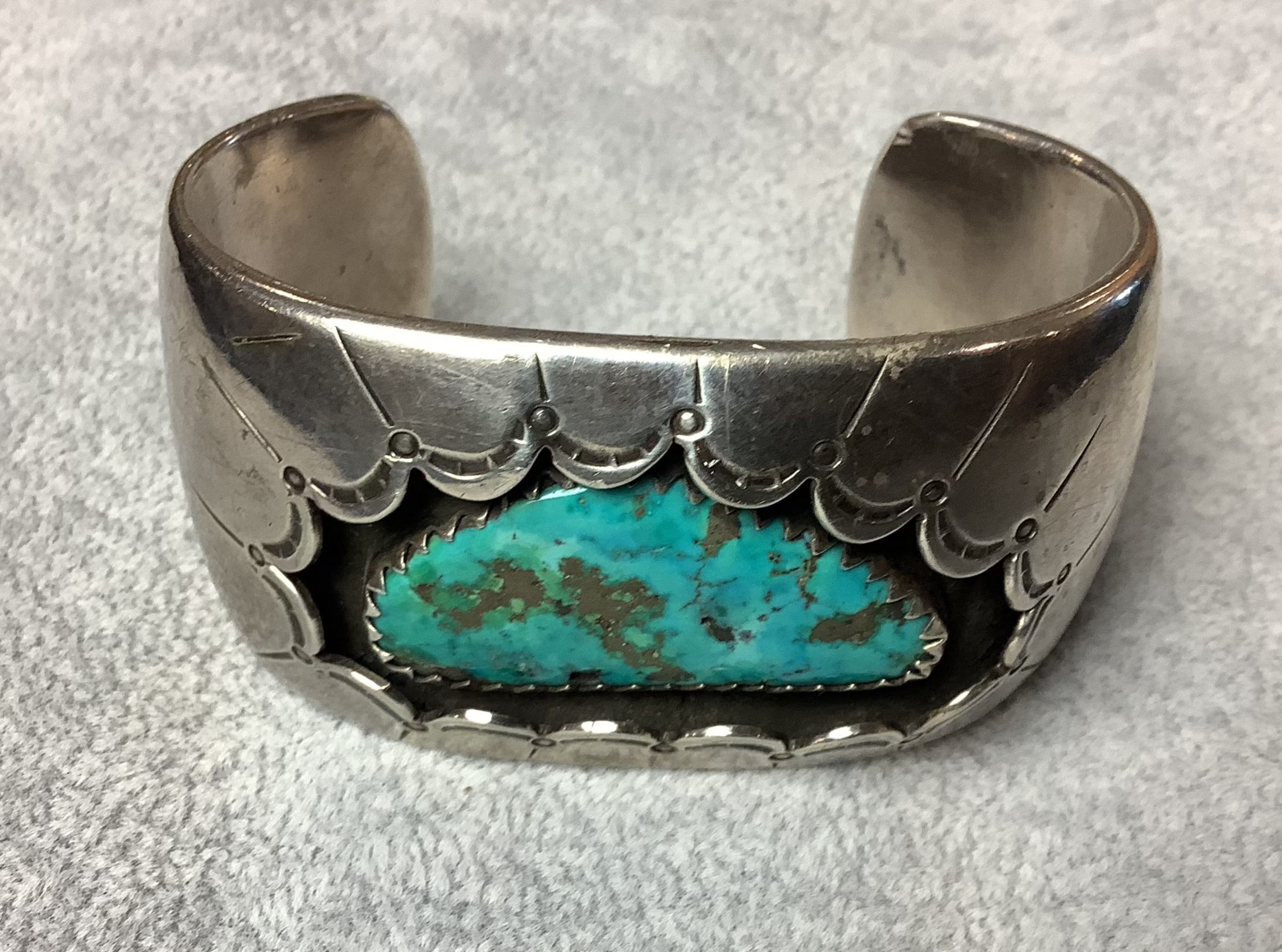 "Shadow box Turquoise and solid Sterling Silver cuff