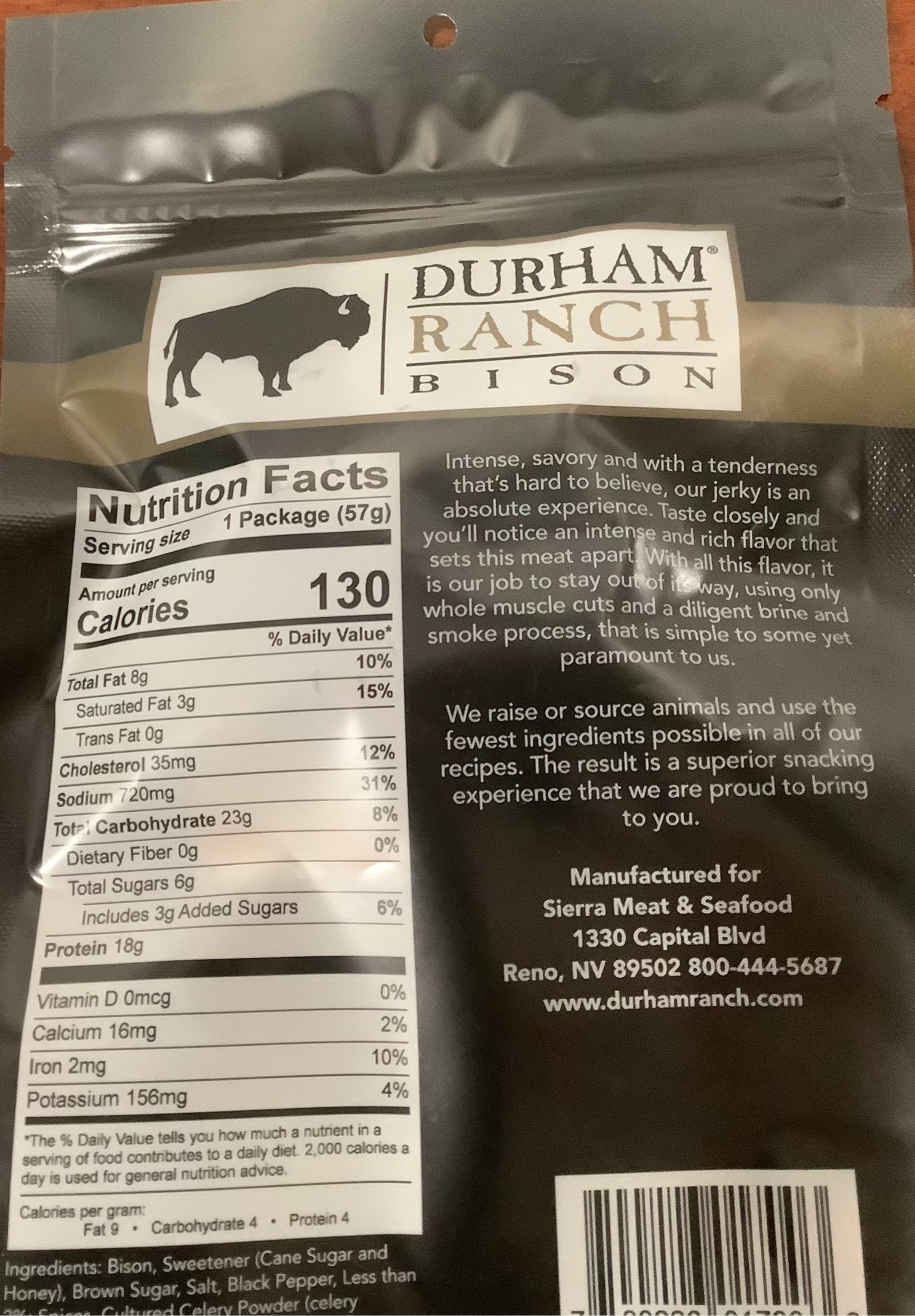 Durham Ranch smoked bison jerky - from Sierra Meats, Reno NV.