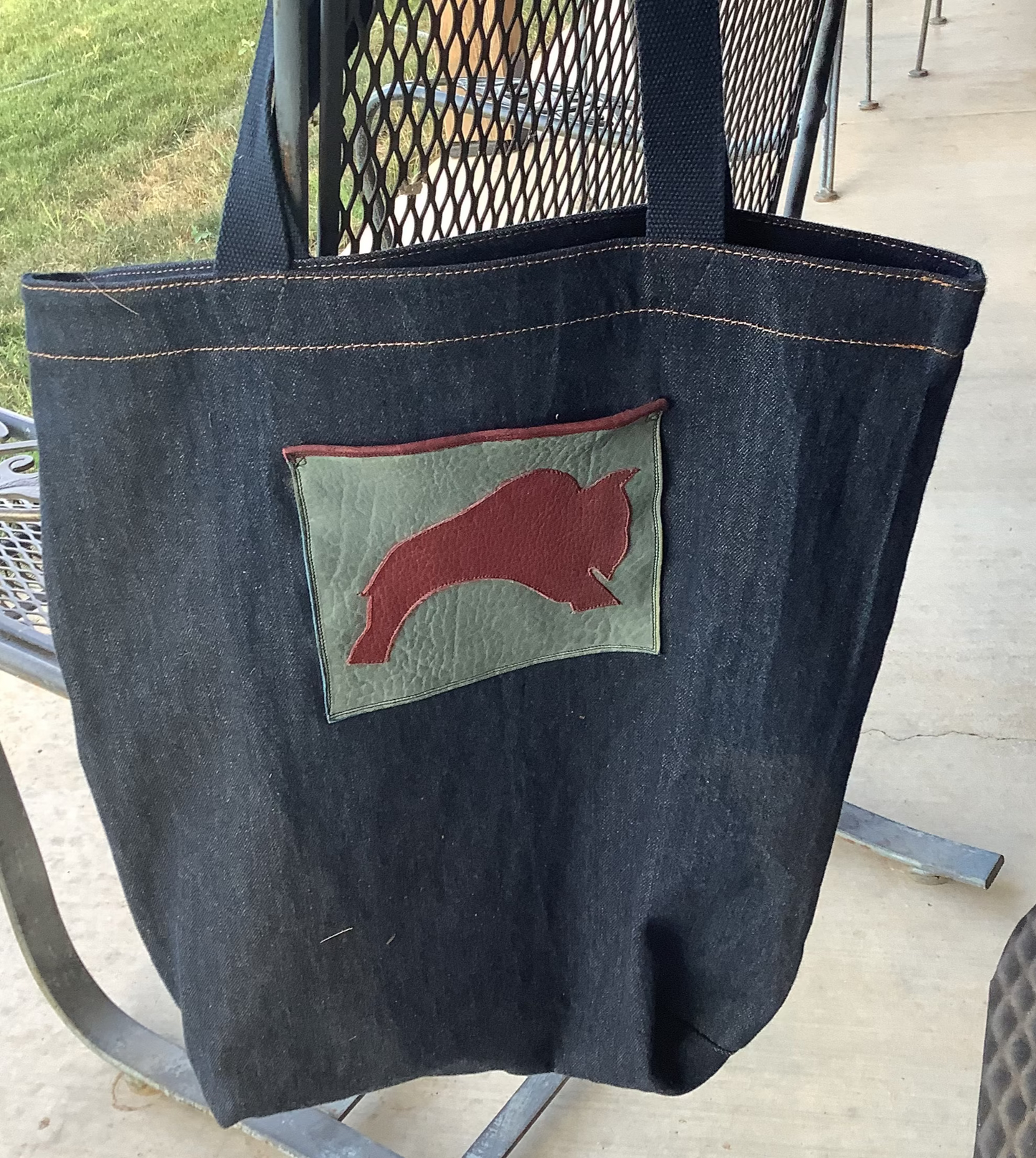 Levi denim and Bison Leather tote bag - only one left Rancho Madonna Designs