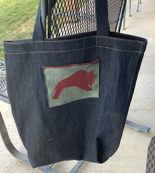 Levi denim and Bison Leather tote bag - only one left Rancho Madonna Designs