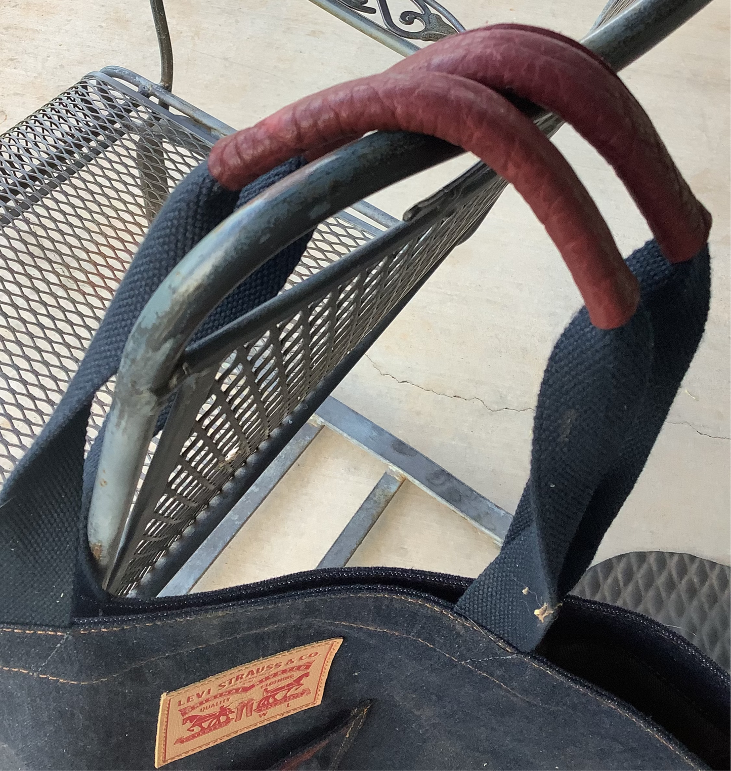 Levi denim and Bison Leather tote bag - only one left Rancho Madonna Designs