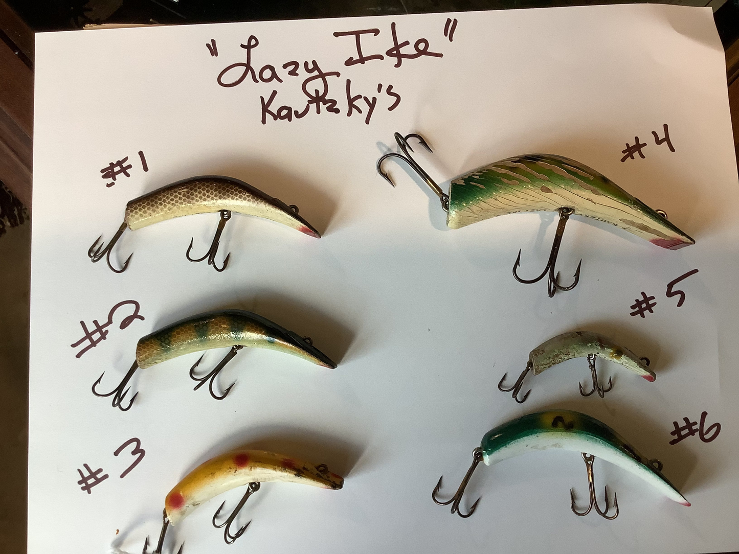 Kautzsky's  "LAZY IKE" swim baits.