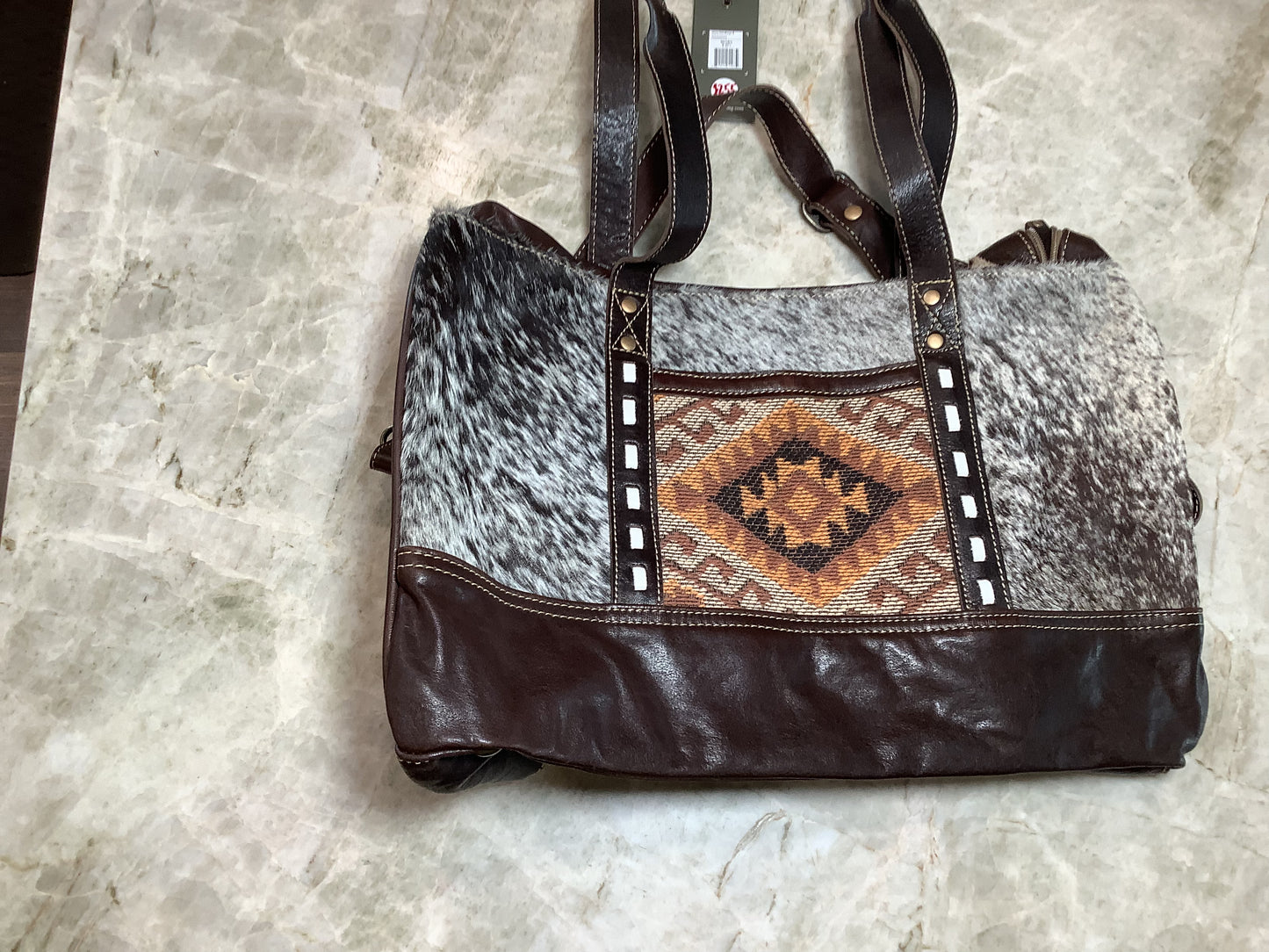 Last one of the Myra Bags - Glorious Traveler - Leather, Steer, Canvas, Fabric