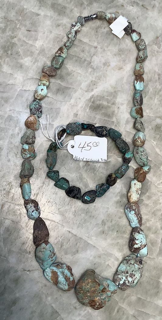 Natural spiderweb turquoise bracelet and Natural Turquoise nugget necklace