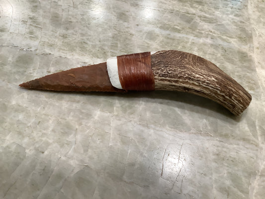 Hand Knapped Chert and Elk knife