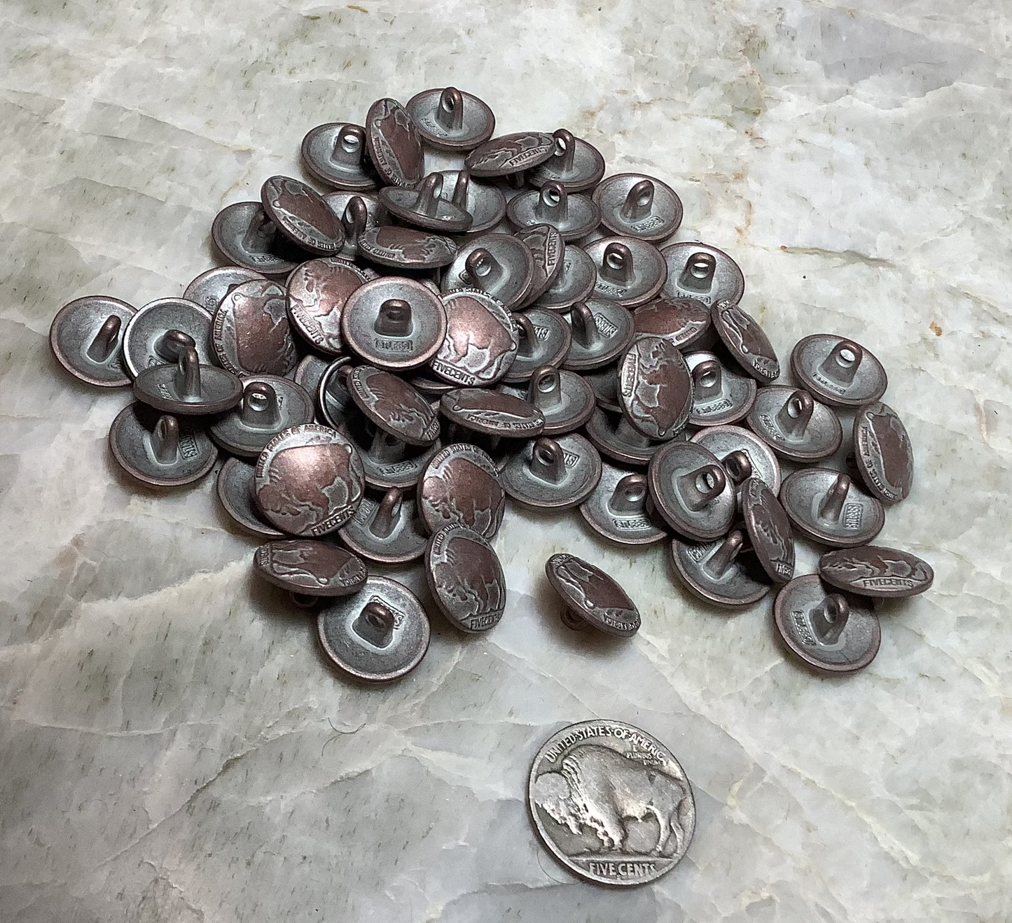 Reproduction Buffalo Nickel buttons - 5/8"
