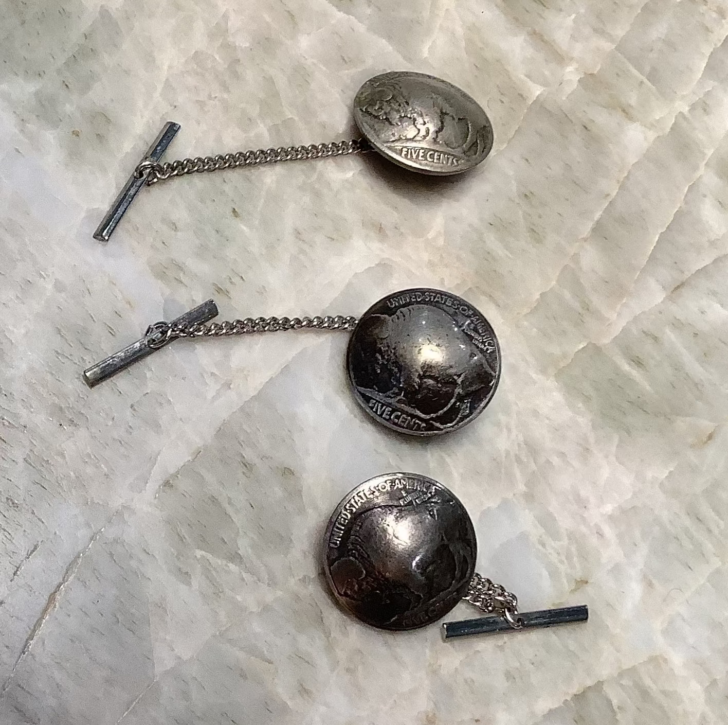 Buffalo Nickel Button Tie Chains