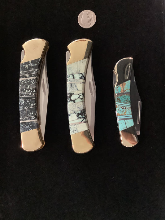 Classic folding knifes with Hand Made Turquoise scales.