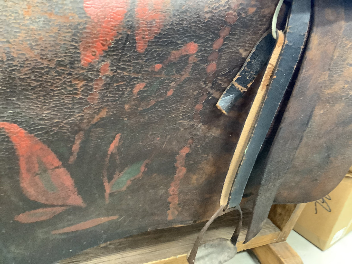 Antique Side Saddle with iron stirrup.