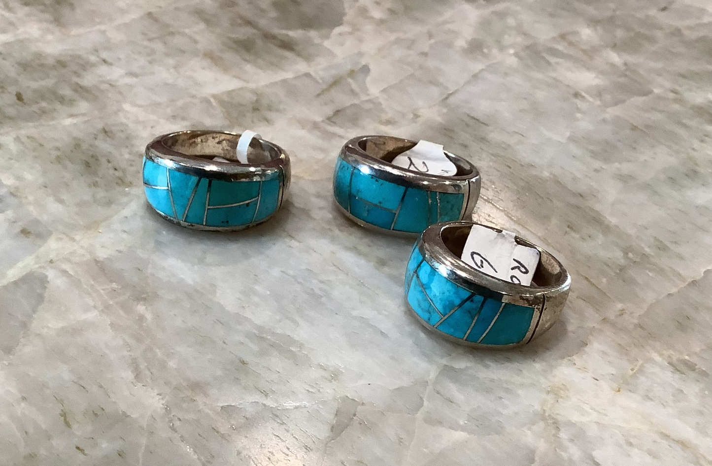 WHOLESALE LOT #55 - Ladies Inlay Turquoise Rings - 3 pieces and Native Made