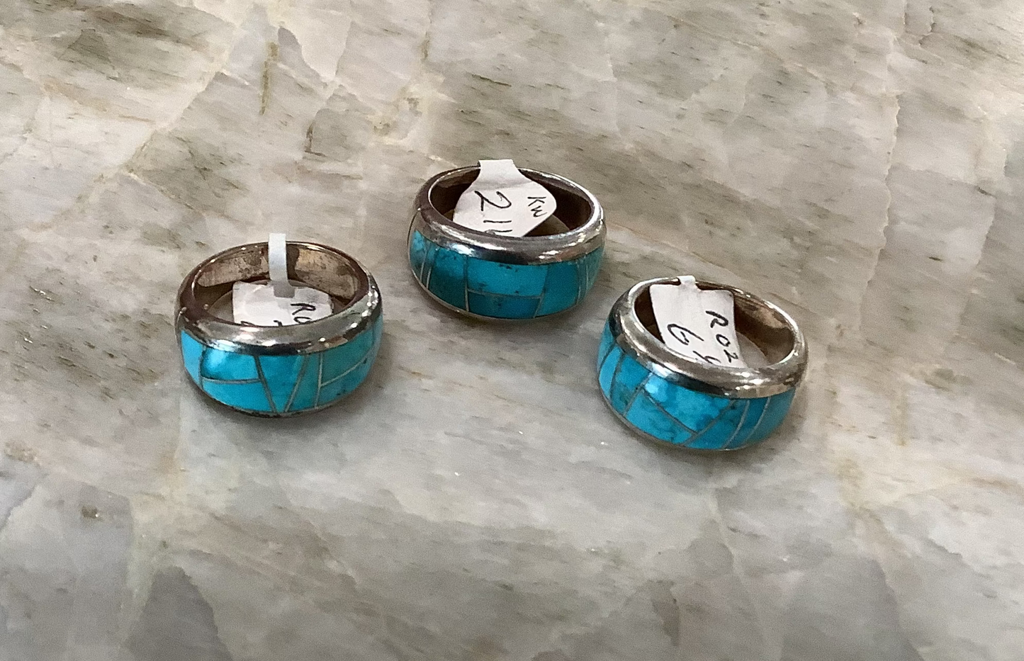 WHOLESALE LOT #55 - Ladies Inlay Turquoise Rings - 3 pieces and Native Made