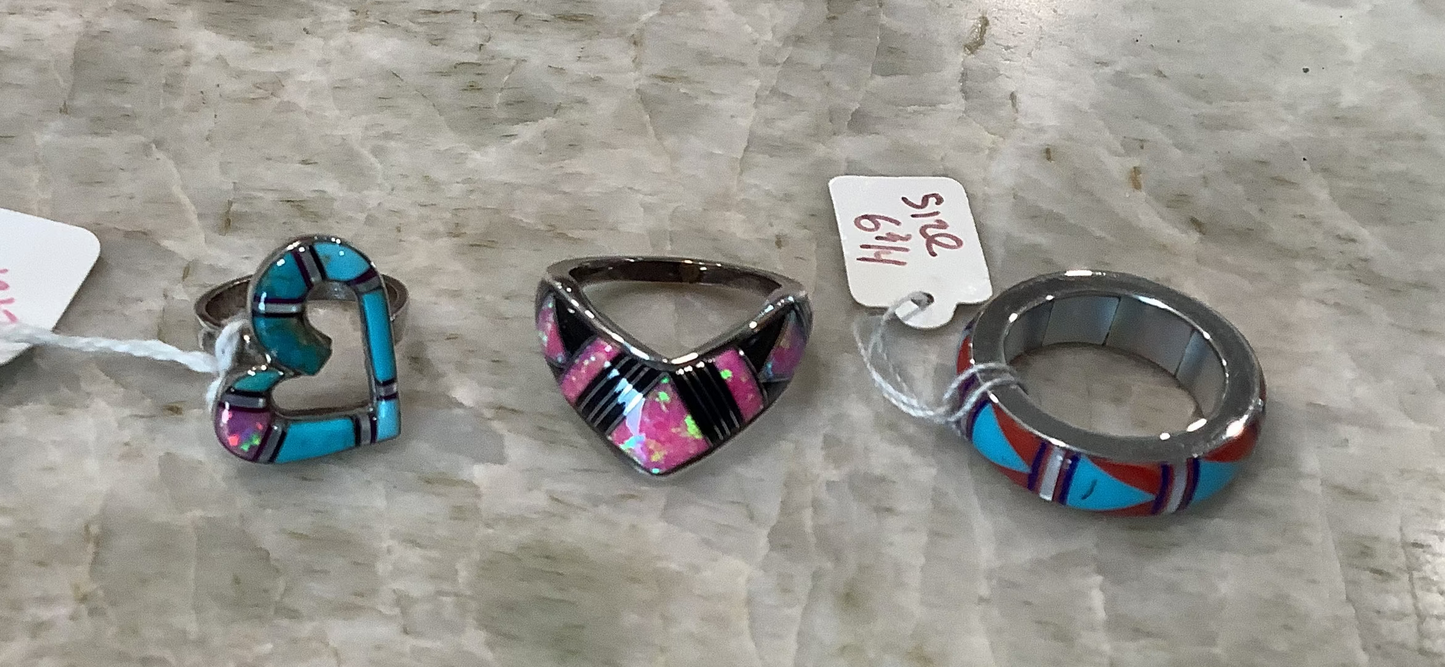 WHOLESALE LOT #58 - Ladies Inlay Rings - 3 pieces