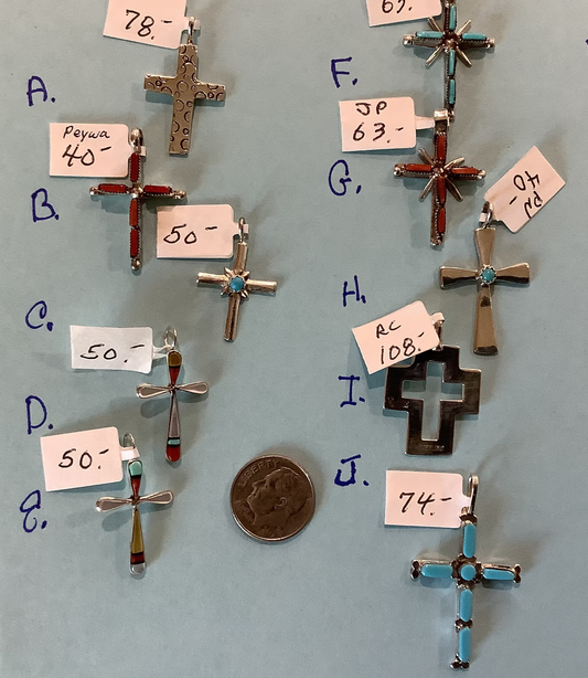 SPR - Sterling Silver Crosses - Some with Turquoise, some with Red Coral and some  just silver .