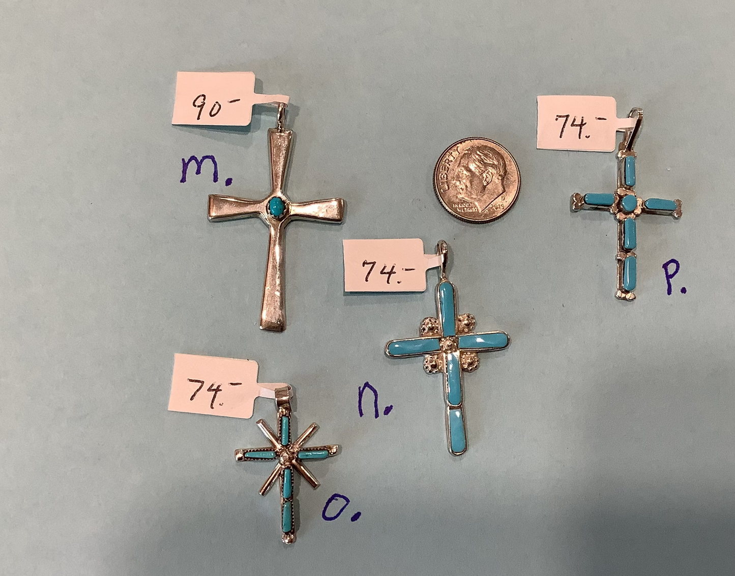 SPR - Sterling Silver Crosses - Some with Turquoise, some with Red Coral and some  just silver .