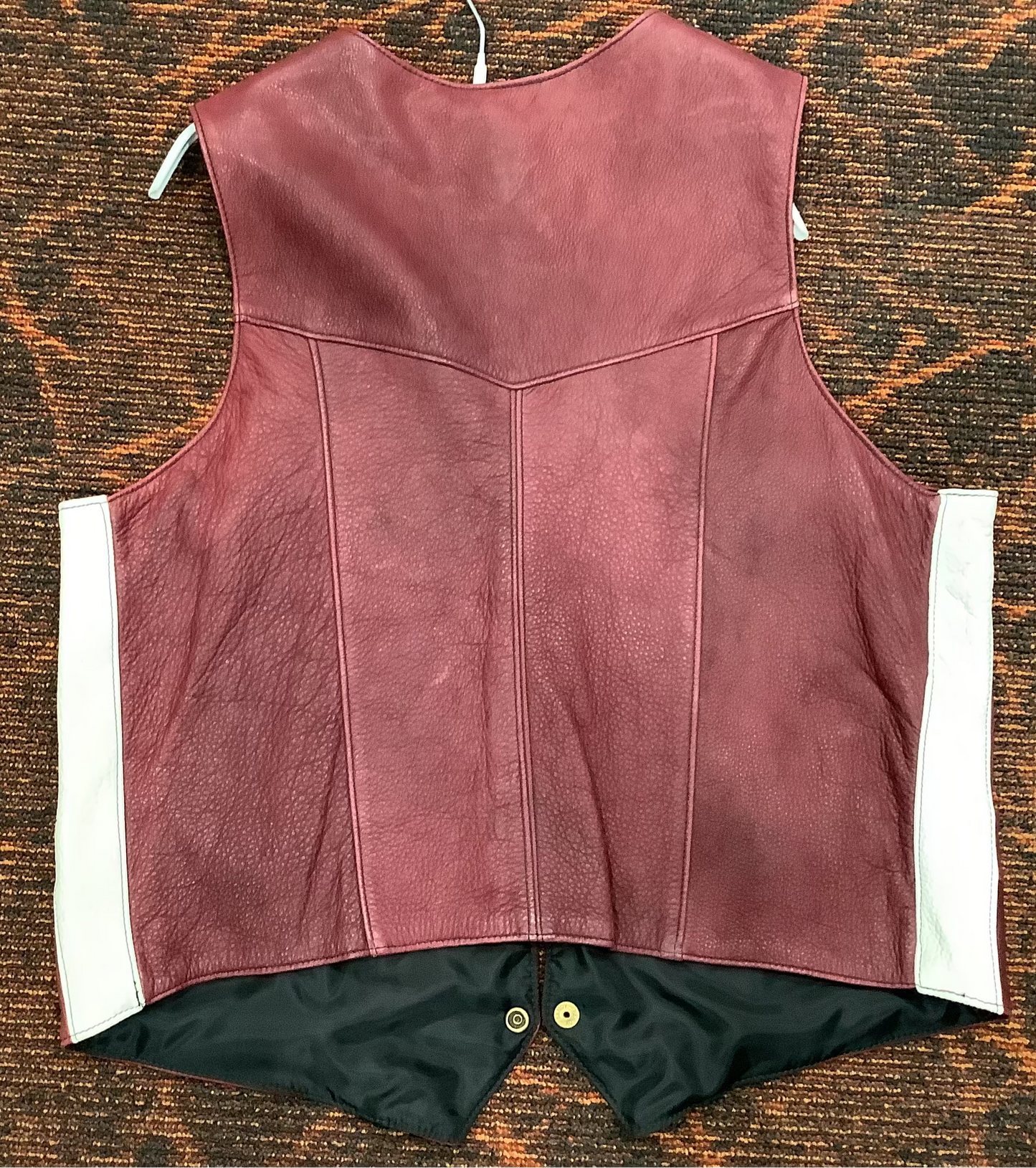2026 BEST VEST SALE  -Maroon  with White side panel Bison Leather Vest - Mens