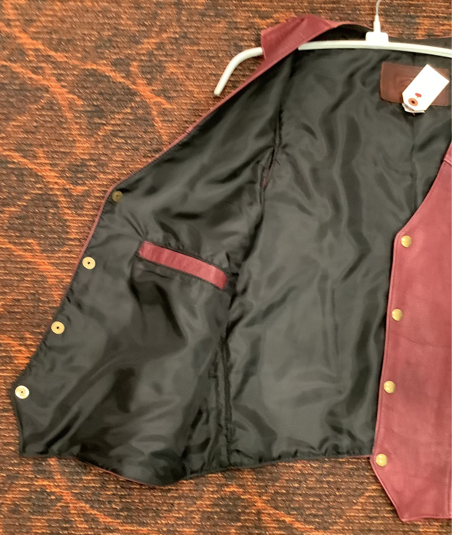 2026 BEST VEST SALE  -Maroon  with White side panel Bison Leather Vest - Mens