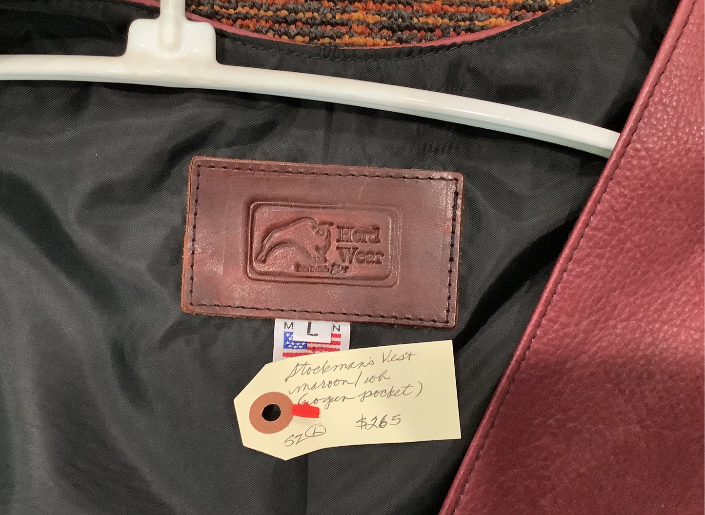 2026 BEST VEST SALE  -Maroon  with White side panel Bison Leather Vest - Mens