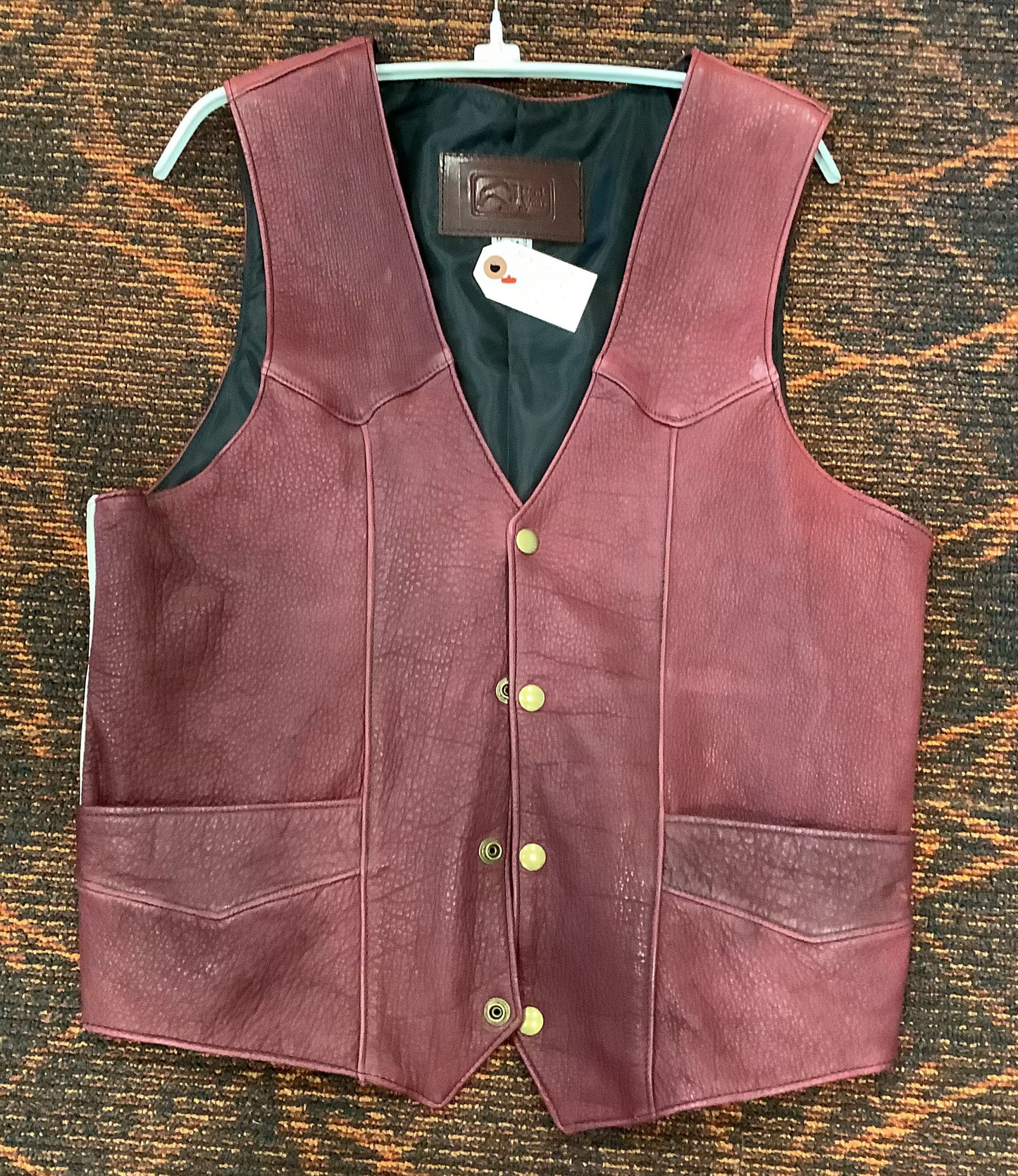 2026 BEST VEST SALE  -Maroon  with White side panel Bison Leather Vest - Mens