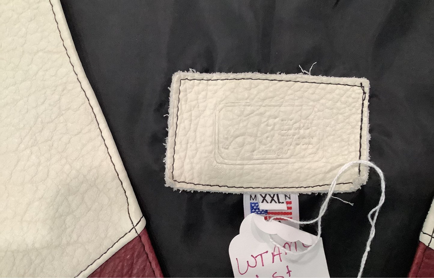 2026 BEST VEST SALE  -Maroon and White Bison Leather Mens 2XL