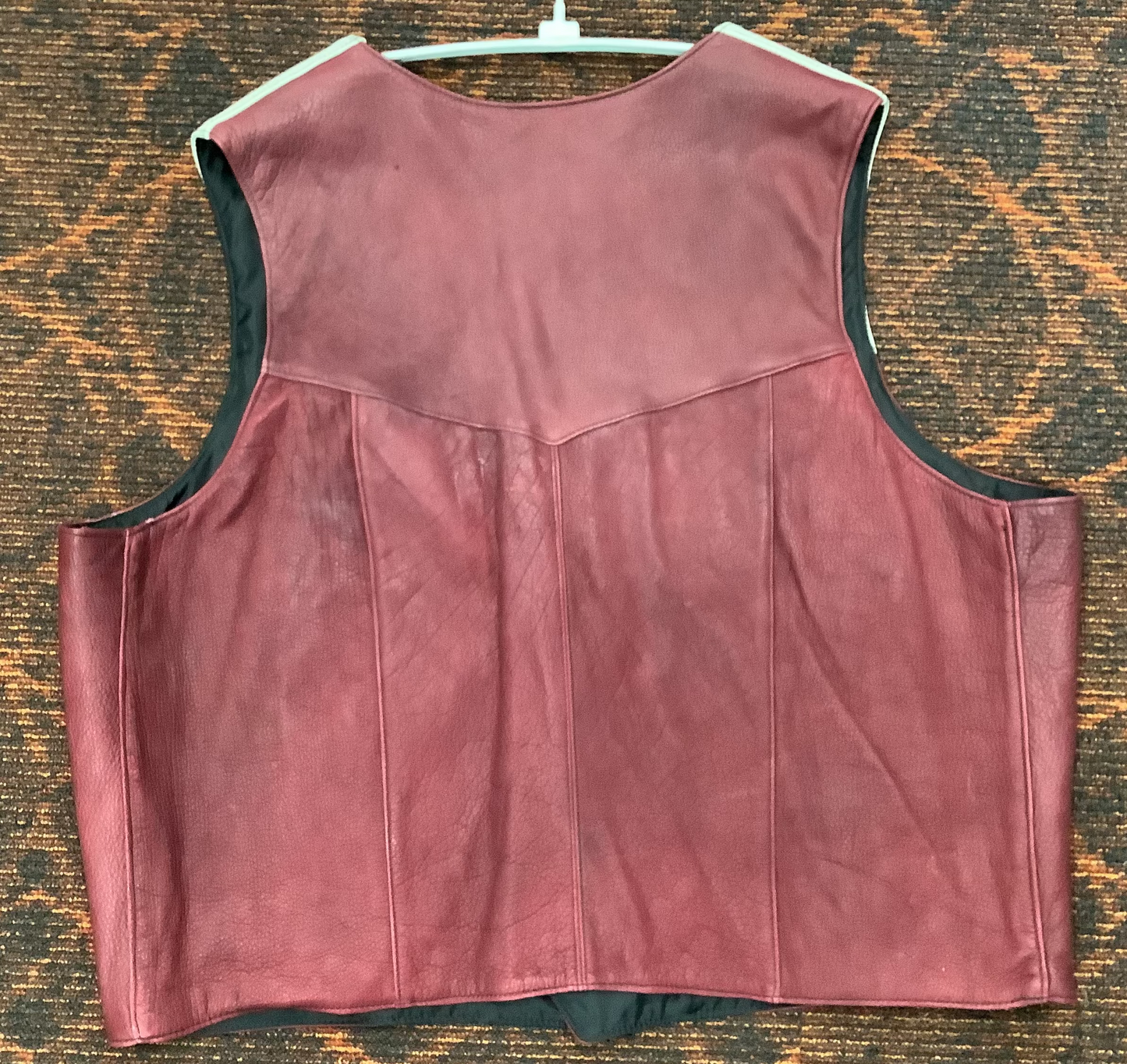 2026 BEST VEST SALE  -Maroon and White Bison Leather Mens 2XL