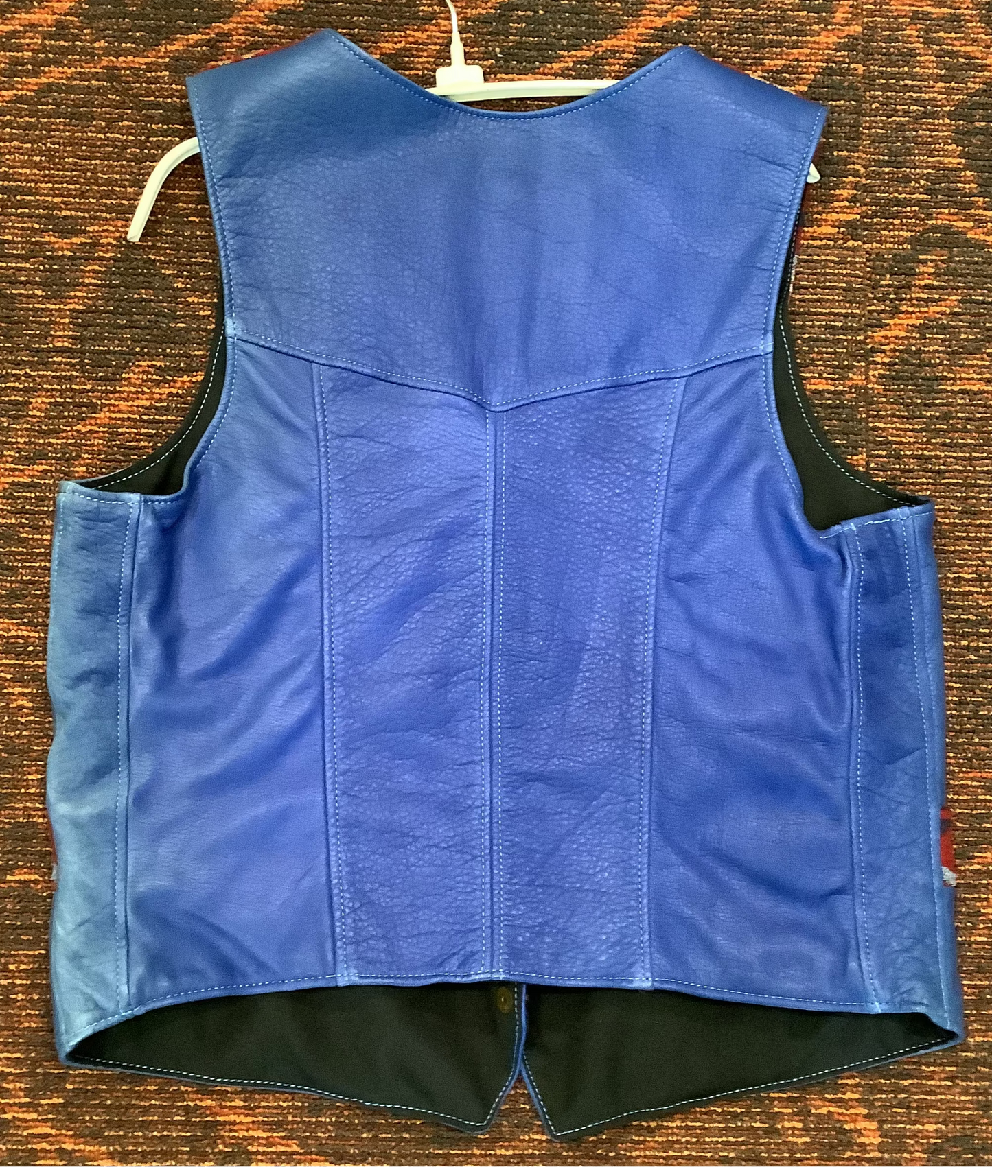 2026 BEST VEST SALE - Ladies - Blue w/ Red Fabric trim Bison Leather vest w/conceal carry pocket - large
