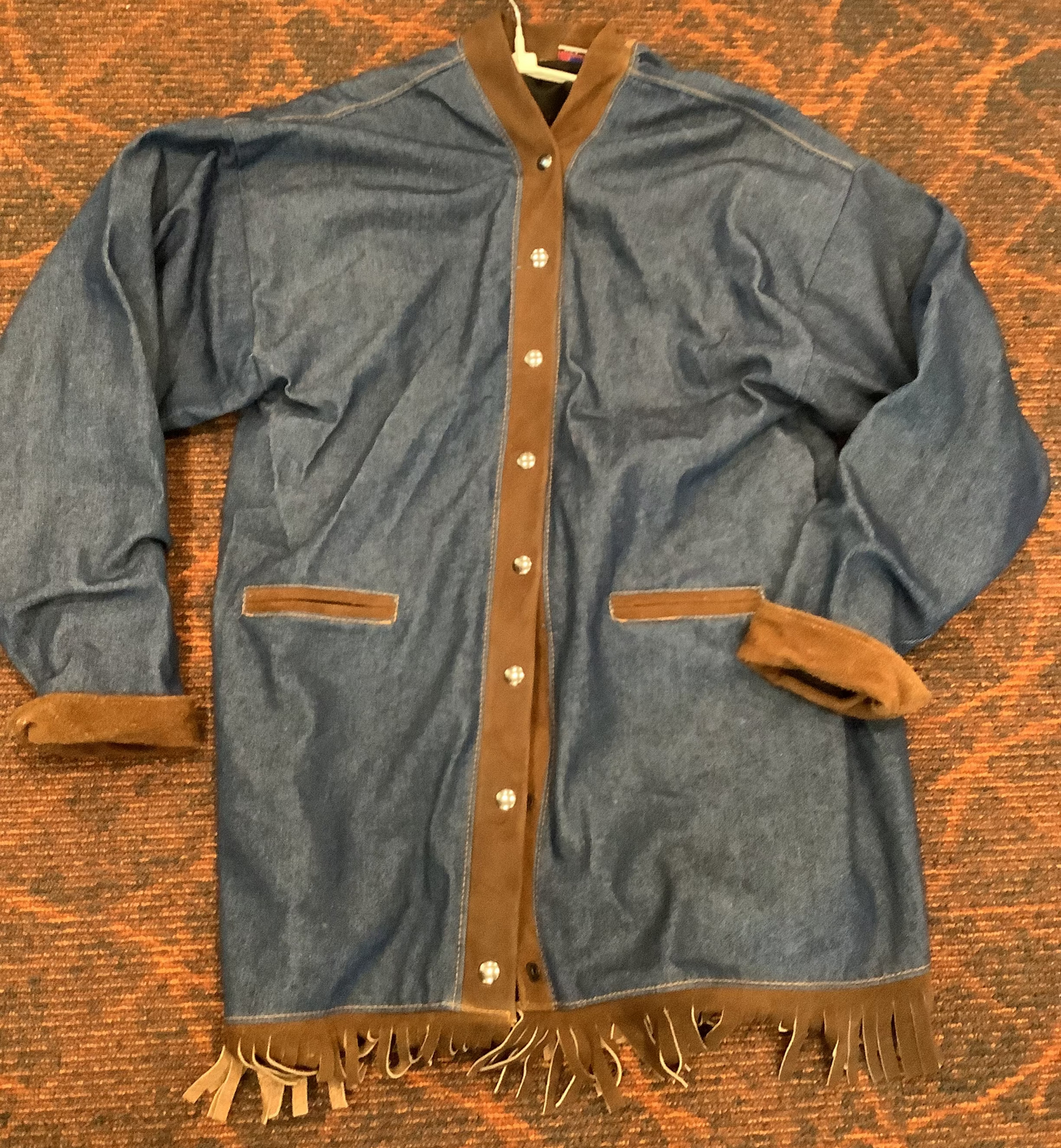 2026 BEST VEST (and a couple of coats) SALE - Ladies  Blue Denim with sueded brown bison leather trims 3/4 coat