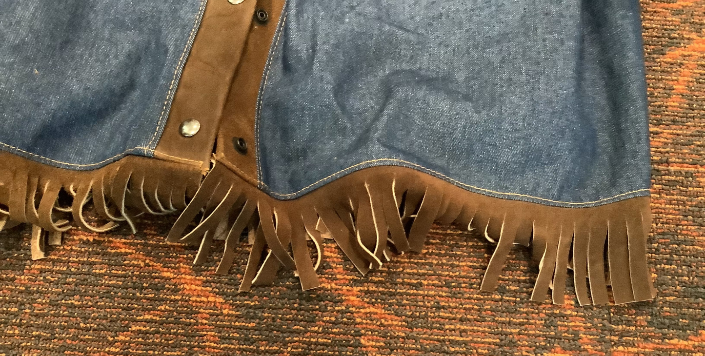 2026 BEST VEST (and a couple of coats) SALE - Ladies  Blue Denim with sueded brown bison leather trims 3/4 coat