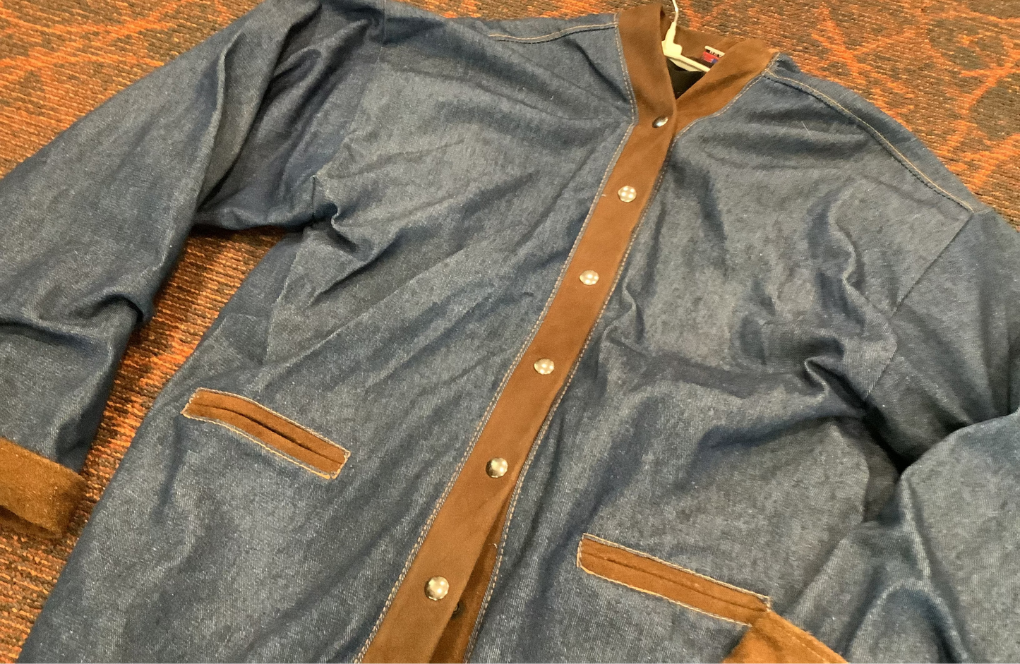 2026 BEST VEST (and a couple of coats) SALE - Ladies  Blue Denim with sueded brown bison leather trims 3/4 coat