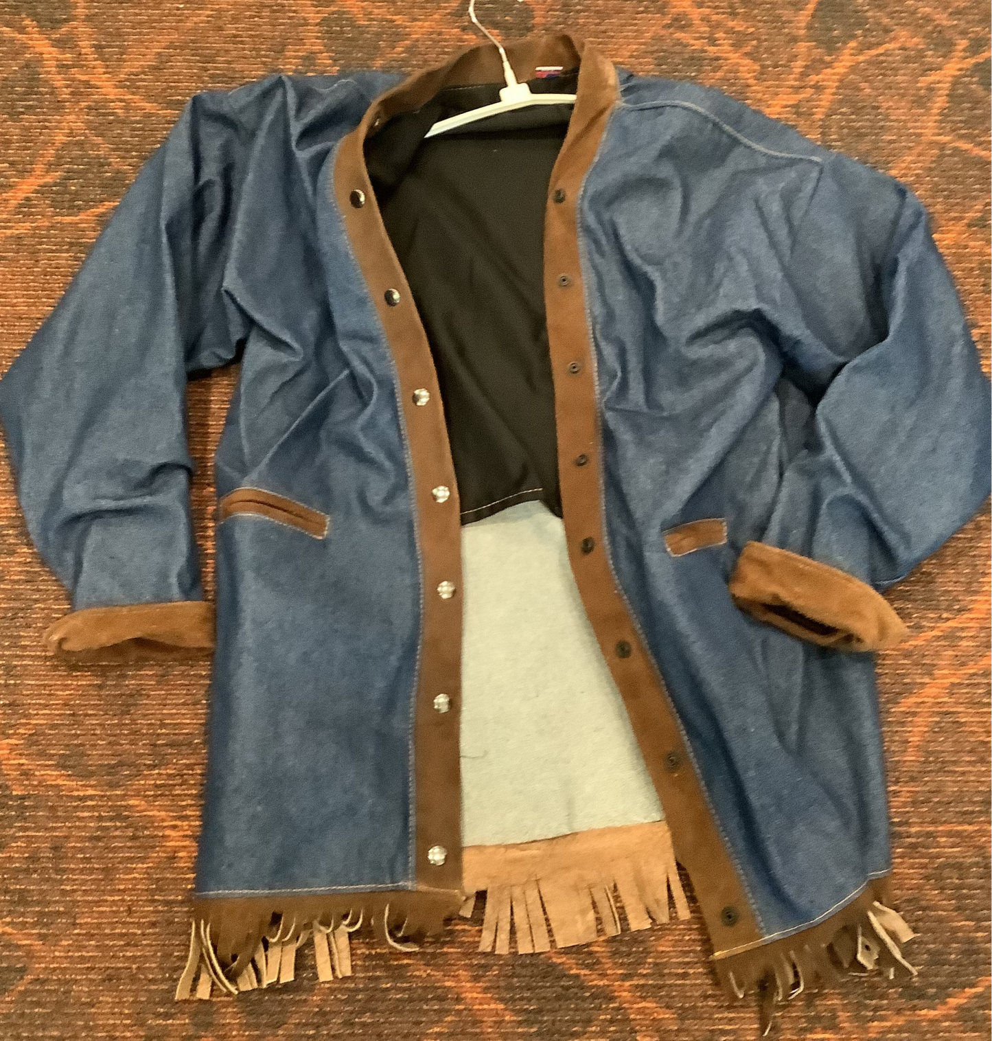 2026 BEST VEST (and a couple of coats) SALE - Ladies  Blue Denim with sueded brown bison leather trims 3/4 coat