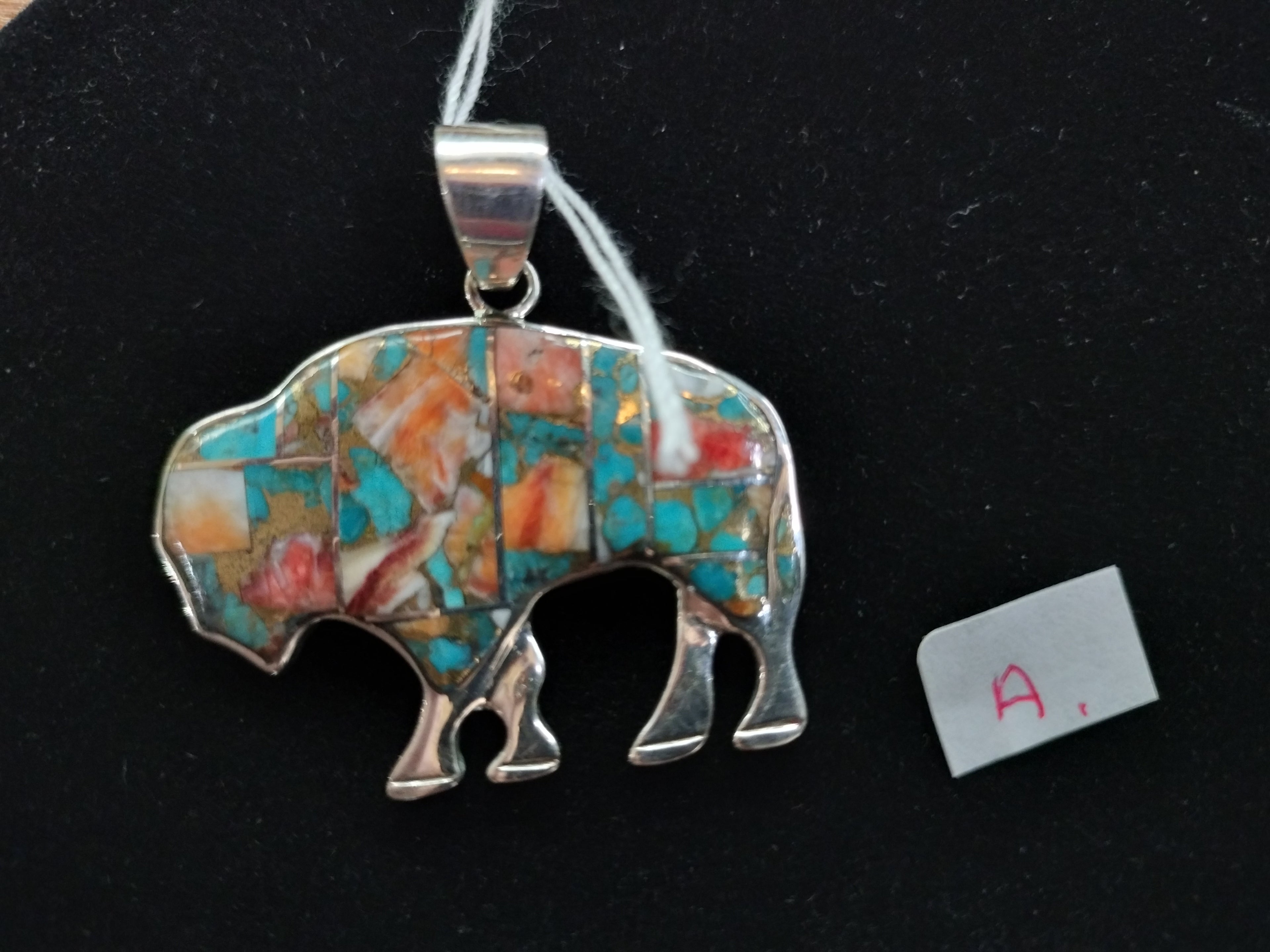 Sterling silver stone inlay bison pendants