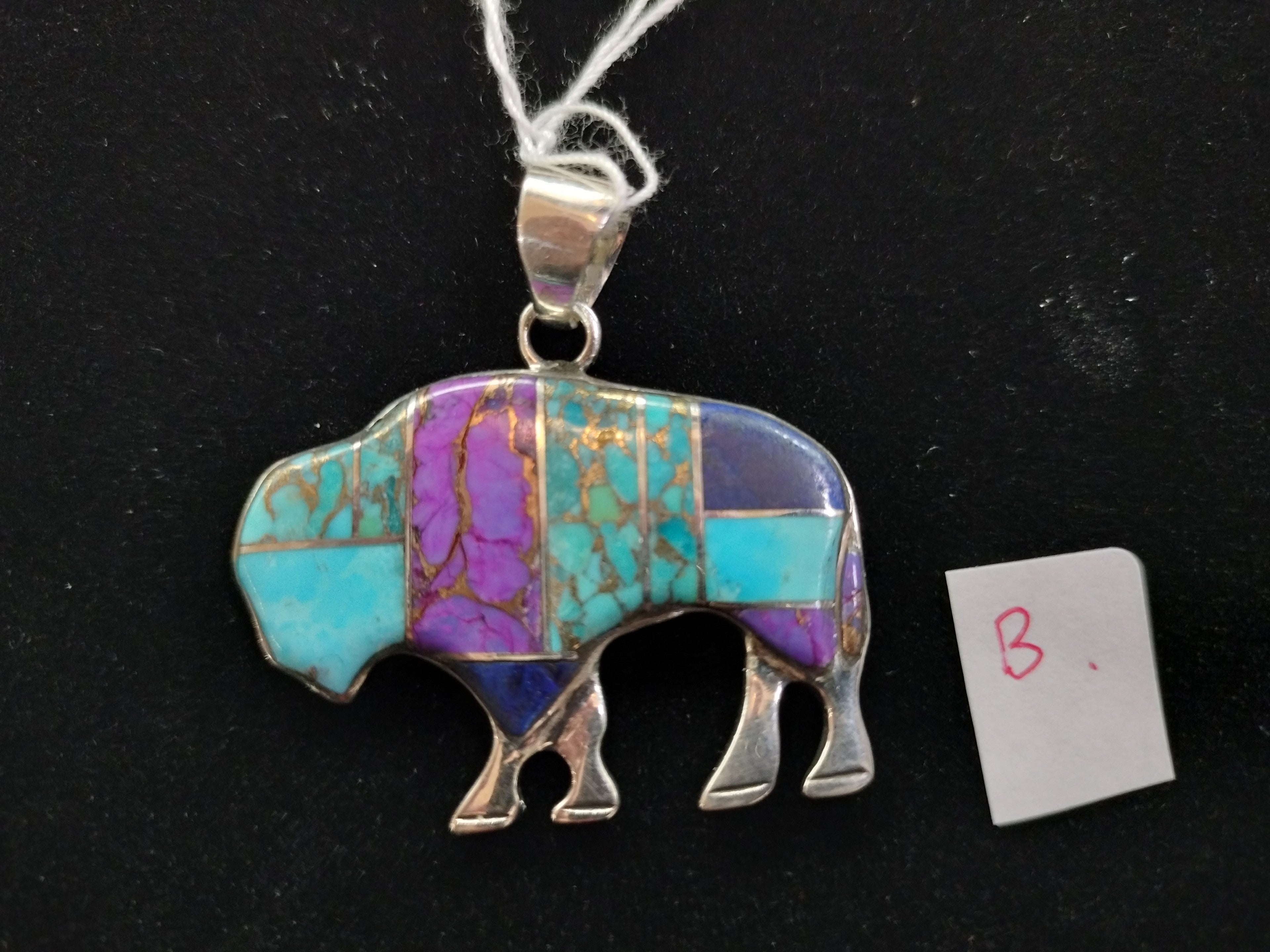 Sterling silver stone inlay bison pendants