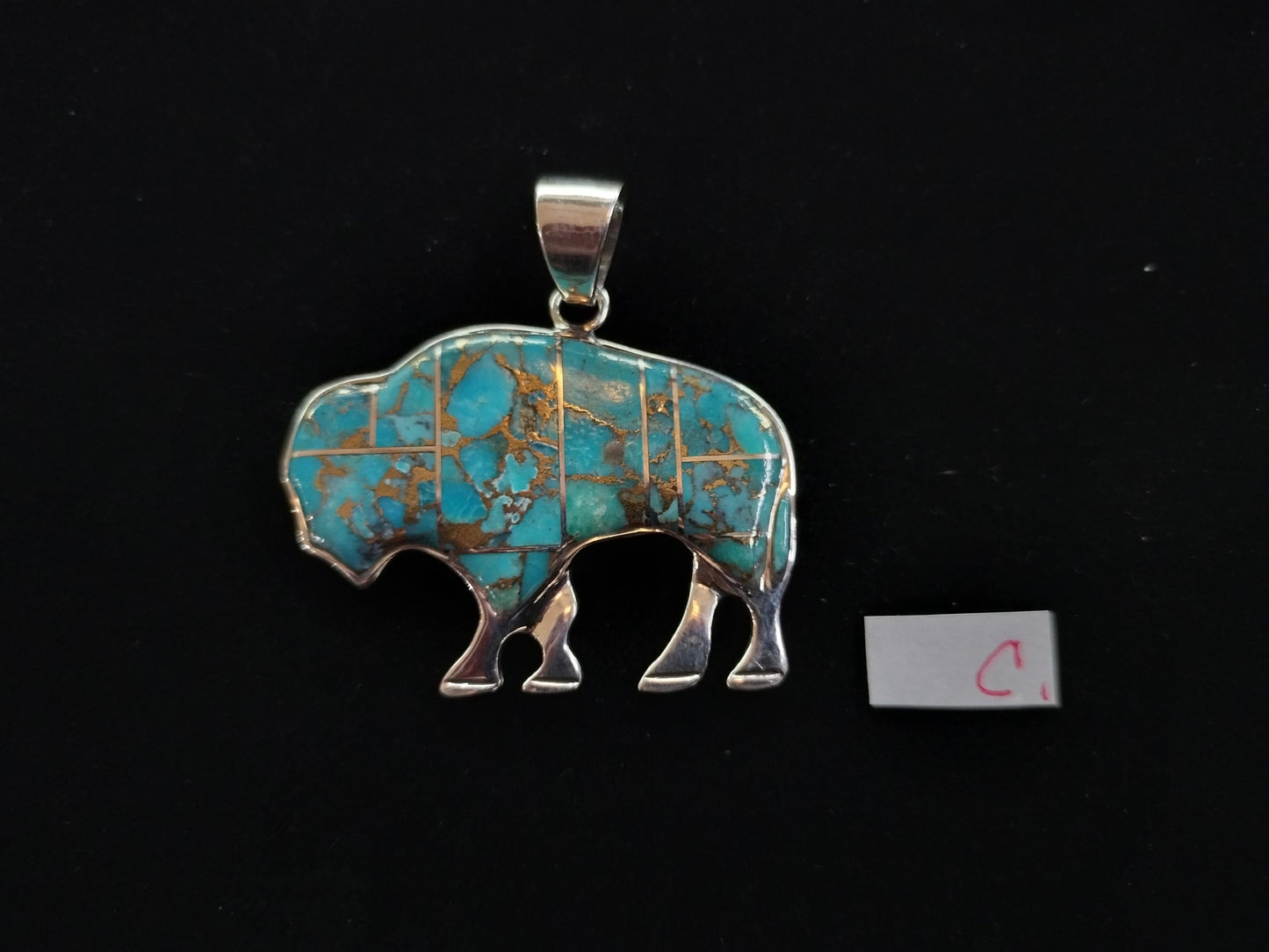 Sterling silver stone inlay bison pendants