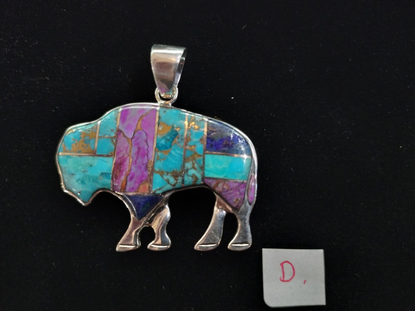 Sterling silver stone inlay bison pendants
