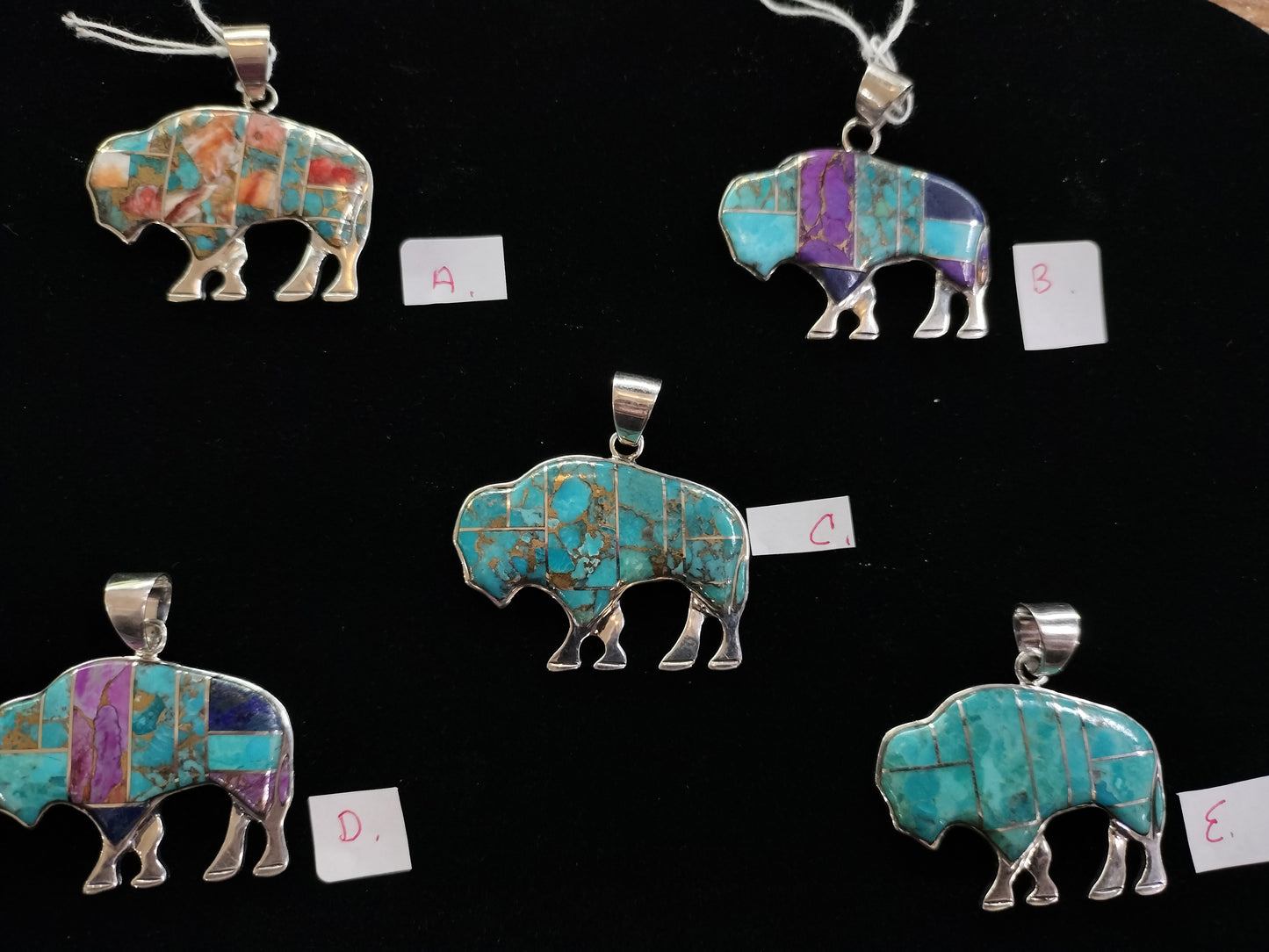 Sterling silver stone inlay bison pendants