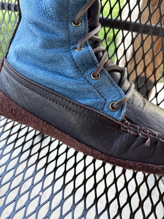 Footskins Men's Denim-Look Bison Leather Knee High Boot
