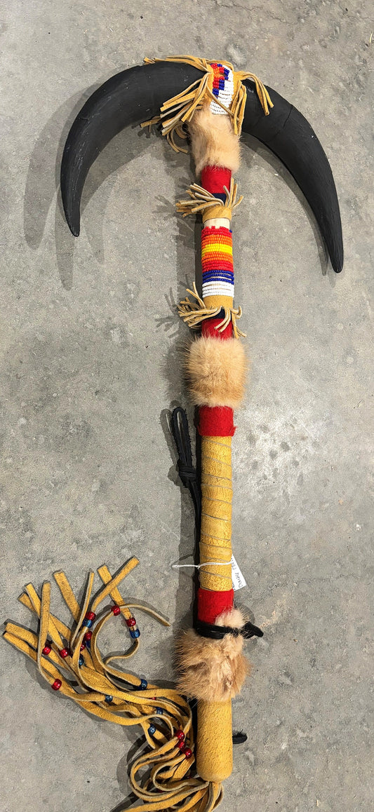 Double Bison Horn Cap - Contemporary Native Dance Wand